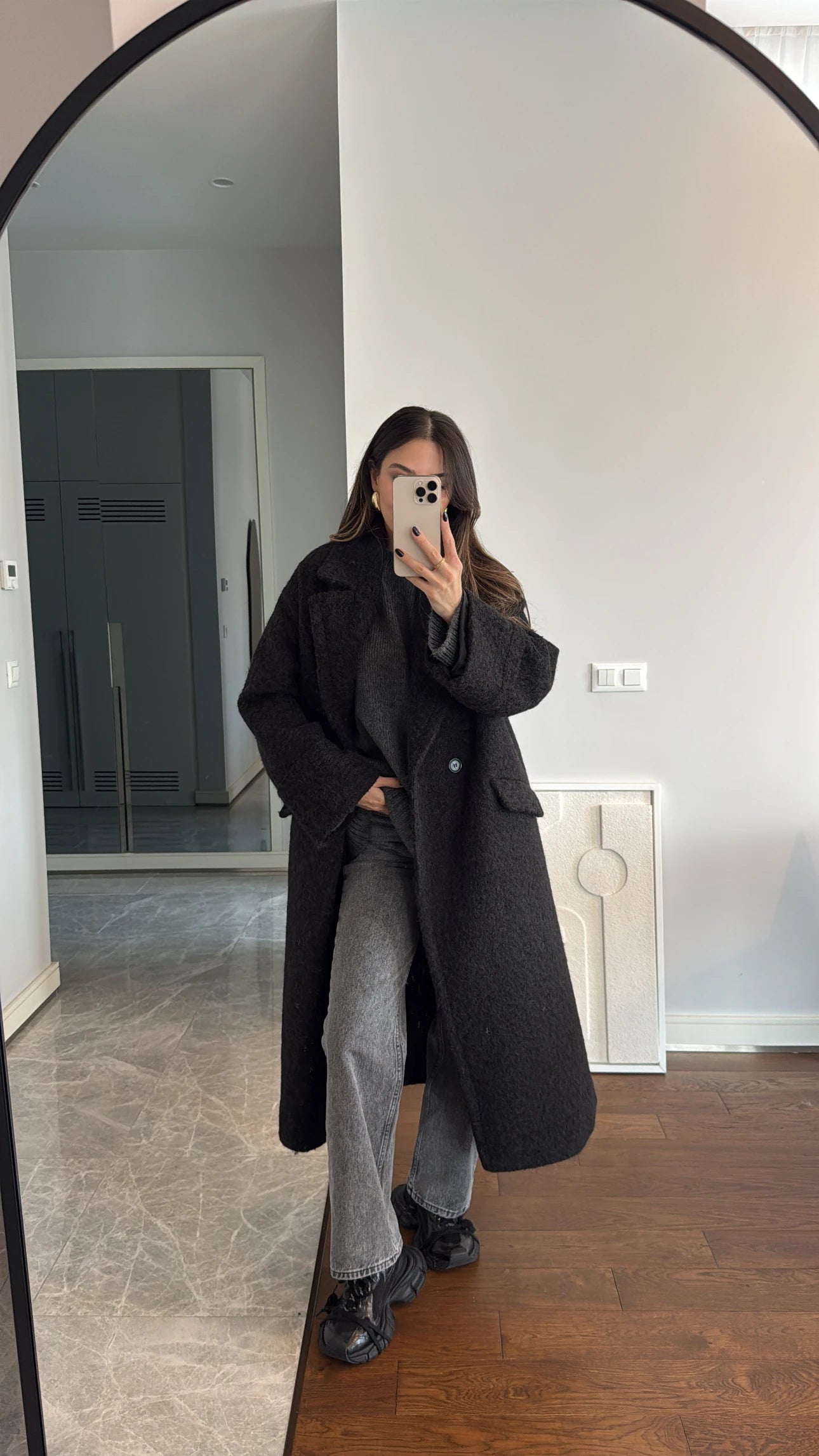 Black Lined double sleeve long coat