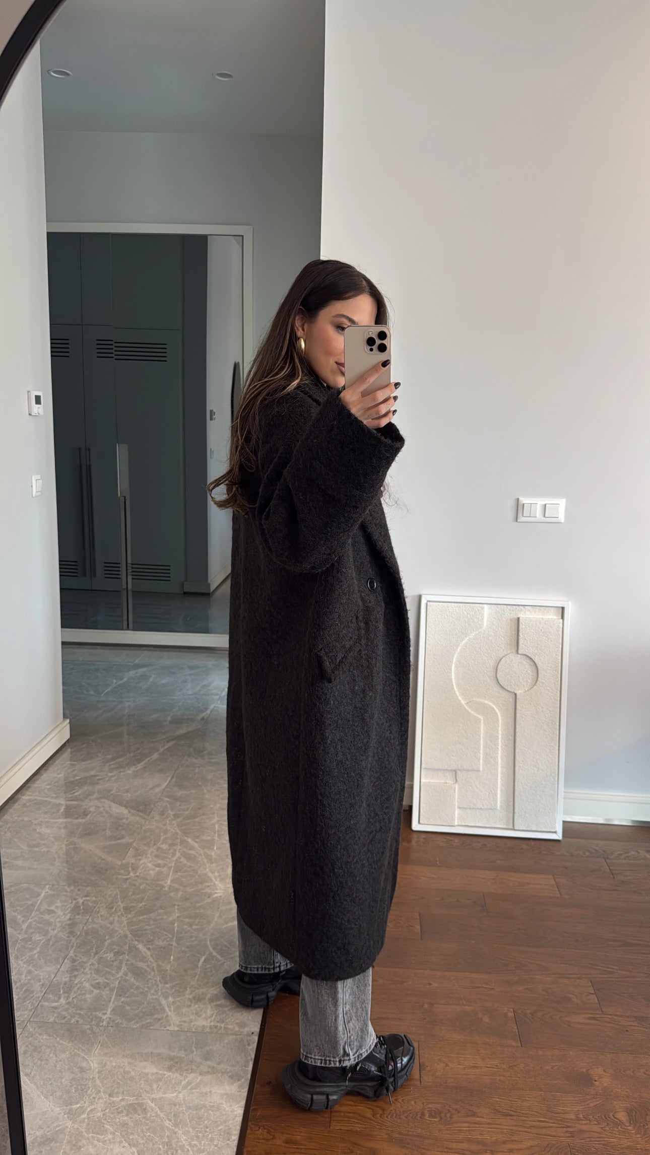 Black Lined double sleeve long coat