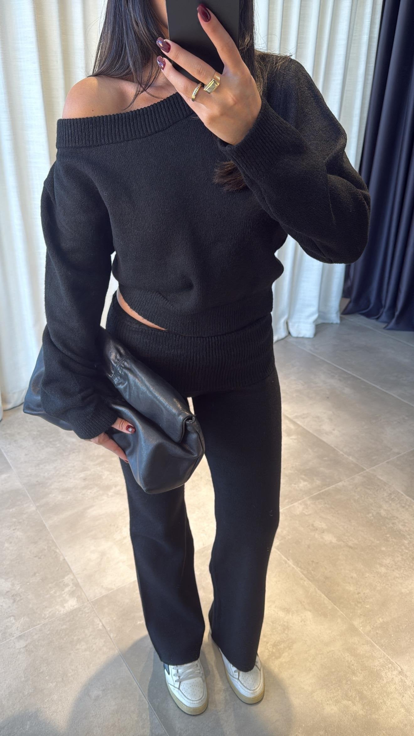 Collar blouse and trouser set