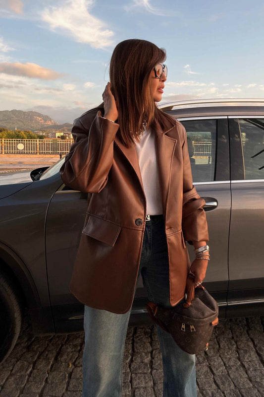 Tan leather blazer jacket