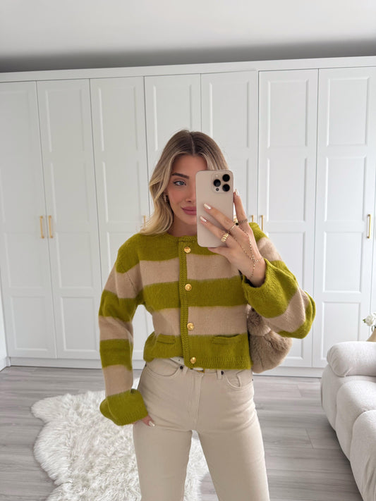 Beige raised striped cardigan