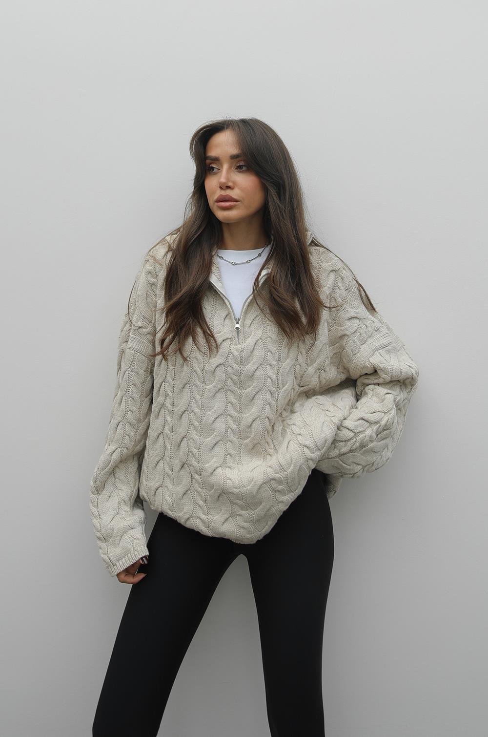 Zippered knit sweater