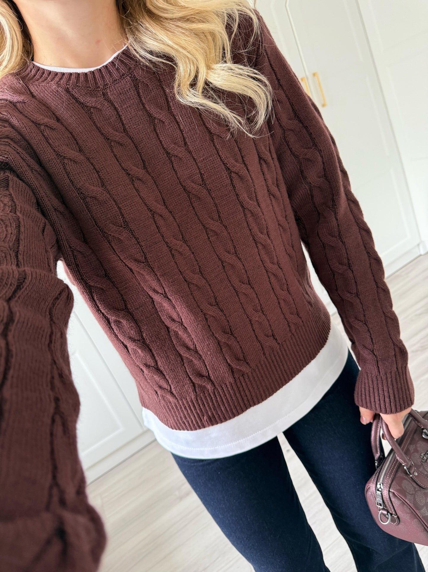 Cherry crew neck hair knitted sweater