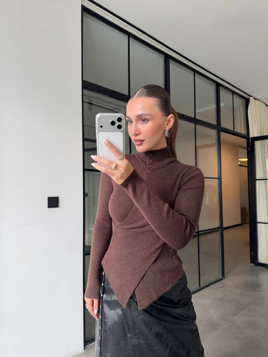 Stand-up collar double breasted knitwear sweater