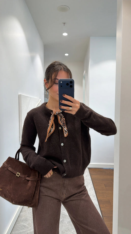 Soft knit cardigan with foulard detail