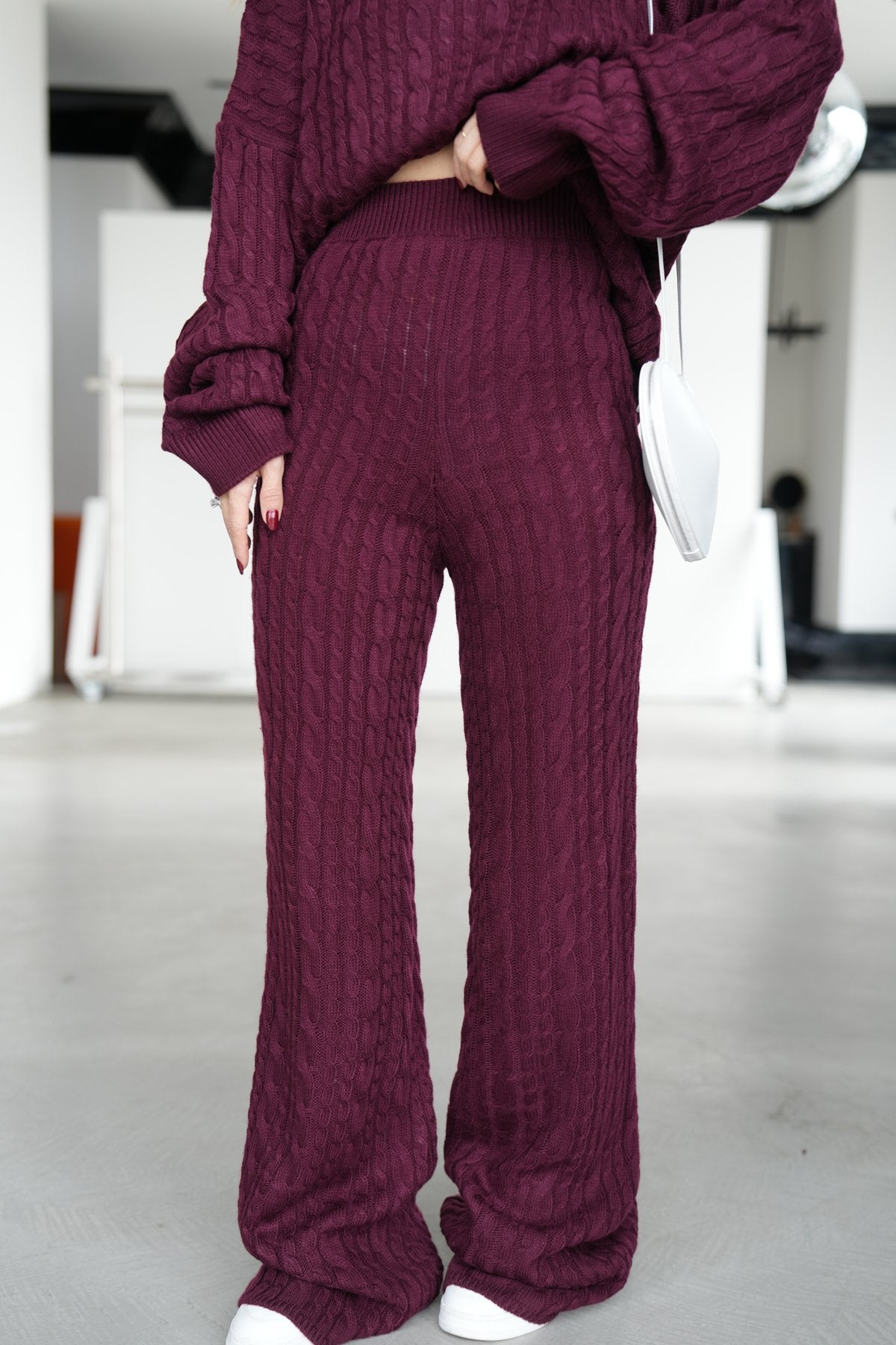 Hair knit shawl and trouser suit