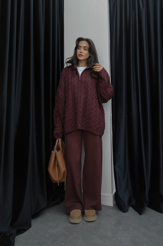 Plum wide leg knitted trousers